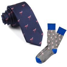 High Quality 200 Needle Combed Cotton Men Custom Flamingo Neck Tie and Sock Set